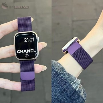 apple替換腕帶新款 適用蘋果磁吸錶帶apple iwatch s10夏天金屬鋼帶米蘭尼斯S11透氣男女42/45MM