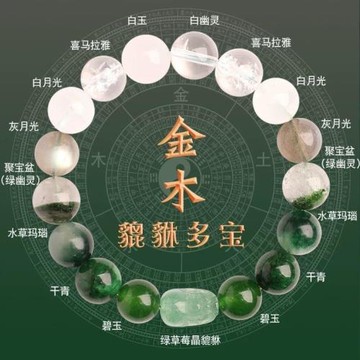 旺財運手鏈貔貅天然水晶五行綠寶石缺金木補金木水火平衡喜木手串