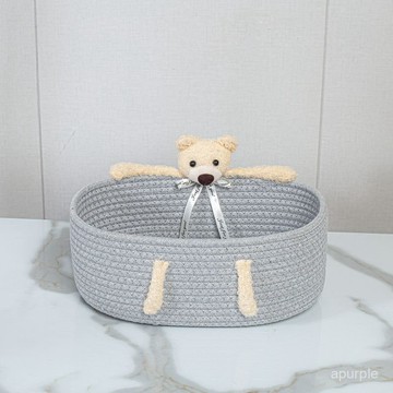 手工編織框收納盒雜物收納筐玄關化妝品收納框可愛兔子小籃子桌麵 Y2WG