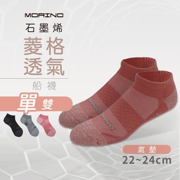 【MORINO】MIT石墨烯菱格透氣氣墊船襪 M22~24cm MO36201-1 女襪 石墨烯襪 氣墊襪 踝襪