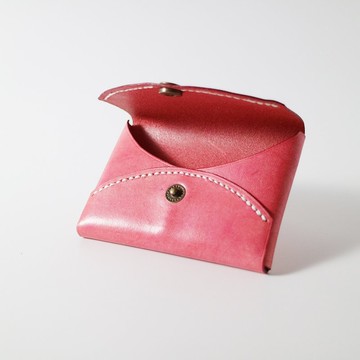 特製手染日本傳統色皮革雙弧線名片盒/卡匣 - 躑躅色