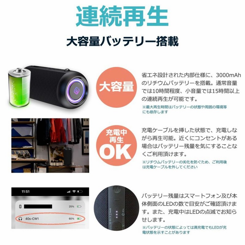 スピーカー Bluetooth 高音質 防水 大音量 重低音 ワイヤレス