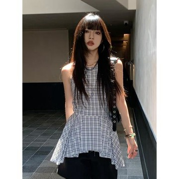 呆毛設計感蝴蝶結露背吊帶背心女夏季收腰顯瘦荷葉邊無袖掛脖上衣