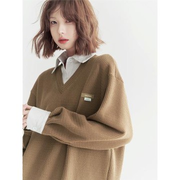 萬有引力博物館 襯衫領假兩件衛衣女秋季2025新款寬松設計感上衣