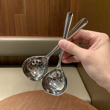 304不銹鋼大頭圓勺子加厚長柄加深湯勺漏勺火鍋套裝家用多功能勺