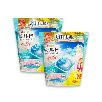 (2袋196顆超值組)日本P&G-4D酵素強洗淨去污消臭洗衣凝膠球98顆/袋-白葉花香(水藍)(室內晾曬洗衣球補充包,持香柔順抗褶皺,不挑機型槽防霉)