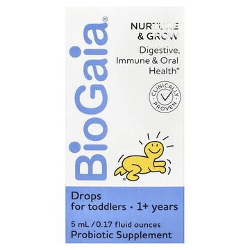 BioGaia, 滋養與生長支援滴劑，1 歲以上，2 億 CFU，0.17 液量盎司（5 毫升）