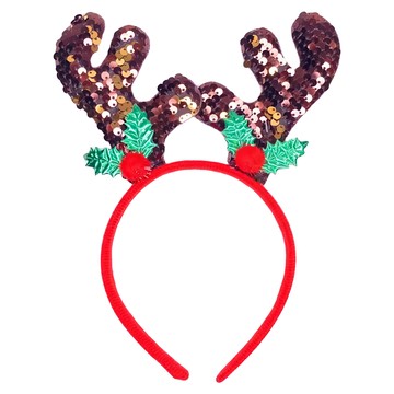 摩達客 鹿角聖誕髮箍  咖啡色亮片 紅色  1個