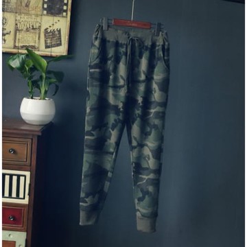 顯瘦抽繩松緊腰迷彩褲女收口小腳衛褲寬松毛圈哈倫運動褲女