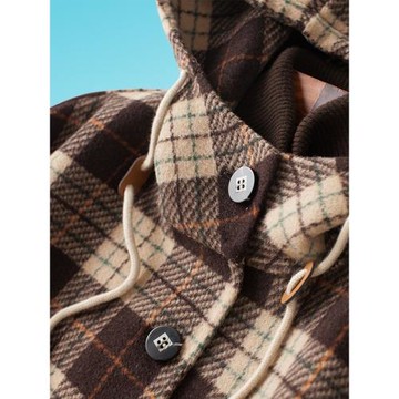 氣質格紋連帽毛呢大衣2025秋冬新款女韓系休閑短呢子雙面羊絨外套