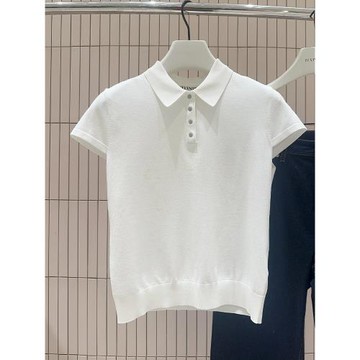 韓系高級感polo翻領白色短袖針織t恤女2025夏季新款軟糯休閑上衣