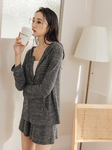 雙色針織居家休閒套裝連帽外套