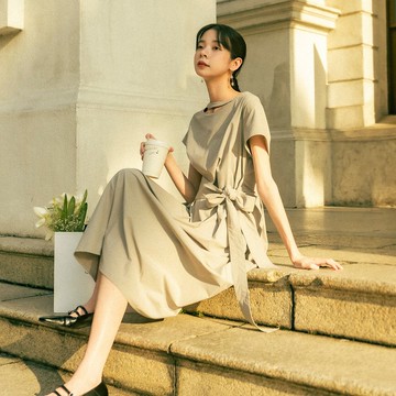 Zhendi_真諦綁帶洋裝_25SF103_灰