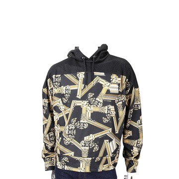 VERSACE 網布拼接黑色巴洛克風格連帽運動衫 大學T(男款)