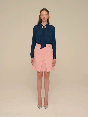 Crystal-Button Tweed Skirt [Shell Pink]