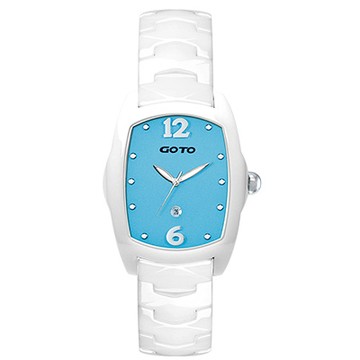 GOTO Sweet color 甜美陶瓷時尚腕錶-白x藍/34mm