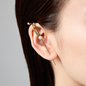 俐落纏繞珍珠耳針 925銀厚鍍18K金 Intrepide Pearl Earpin