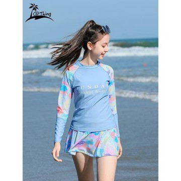 兒童泳衣女童青少年中學生洋氣公主風分體長袖防曬女孩中大童泳衣