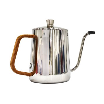 手沖咖啡壺 600ml 304不鏽鋼  手沖壺+鋼蓋+防燙皮繩手柄  1個