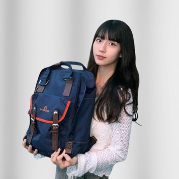 【DOUGHNUT】14吋 防潑水 後背包 馬卡龍 水壺格 撞色-深藍 YU