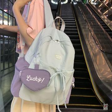 ✨ 限時下殺 ✨春夏百搭可愛ins初中清新書包休閒旅行防潑水撞色雙肩包揹包