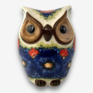 波蘭手繪手工陶-貓頭鷹存錢筒 13.5cm 赤藍芳華系列 波蘭製