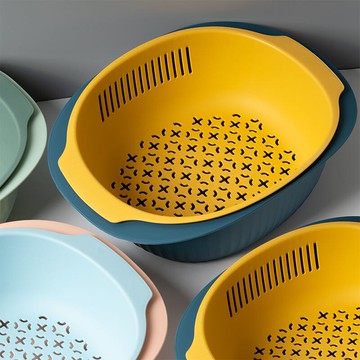 雙層洗菜盆塑料瀝水籃子漏盆淘米神器菜藍淘菜盆家用廚房洗水果盤