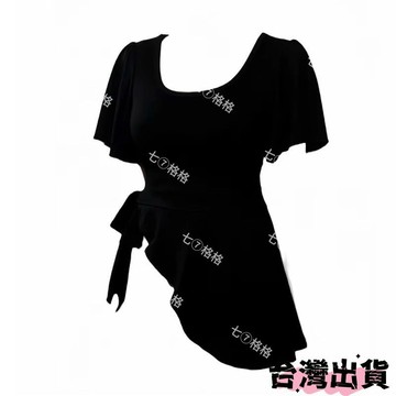 【限時折扣】大碼荷葉邊短袖 洋氣小衆t恤 胖mm修身上衣 不規則開叉荷葉邊上衣 溫柔風顯瘦遮肉氣質短袖