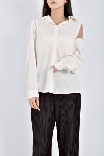 (L) hello koko質感拉鍊白色長袖上衣