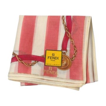 FENDI 經典字母粉白直紋金鍊圖騰字母LOGO帕巾(46CM)