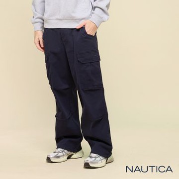 Nautica 男裝 潮流拉鍊口袋寬版長褲-藍色