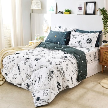 床包羽絲絨被組-雙人加大 / 舒柔棉四件式 / 星旅太空