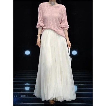 仙氣溫柔風白色半身裙2024年秋季新款簡約時尚感松緊腰大擺網紗裙