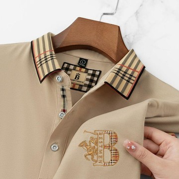 🔥【新品上新】夏季新款純棉男士高檔刺繡t恤翻領POLO衫寬鬆休閒商務短袖T恤格紋拼接短袖POLO衫男士日常休閒短袖上衣