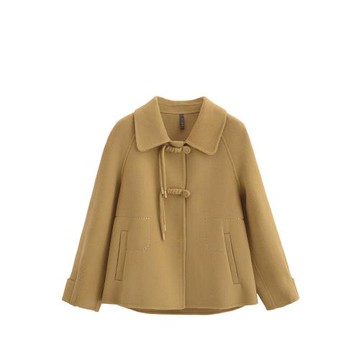 2025秋冬新款雙面羊絨大衣女短款小個子中國風盤扣羊毛呢外套駝色