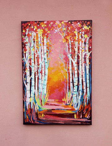 科羅拉多州樺樹繪畫原創藝術秋季風景畫紋理藝術
