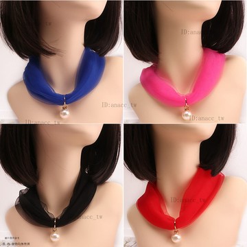 珍珠蕾絲圍脖女裝飾多功能可調節網紗透氣防曬護頸圍巾春夏絲巾