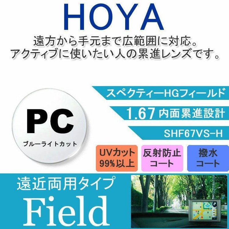 度付き 遠近 PC用 透明レンズ HOYA 内面累進設計 1.67 SHF67BP 薄型