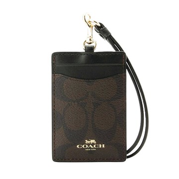 COACH LOGO馬車PVC皮革證件套票卡夾 深咖x黑色 F63274 IMAA8