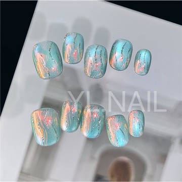 【YL.NAIL灰姑娘的淚】純手工甲片小紅書ins極光貓眼水波紋穿戴甲