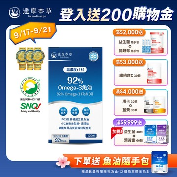92% Omega-3 rTG高濃度魚油EX（120顆）【1盒／2盒／3盒／5盒／11盒優惠組】