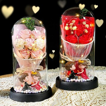 ❀【花中世界】❀生日禮物送女生女友情侶實用高級感永生花束玻璃罩擺件七夕情人節