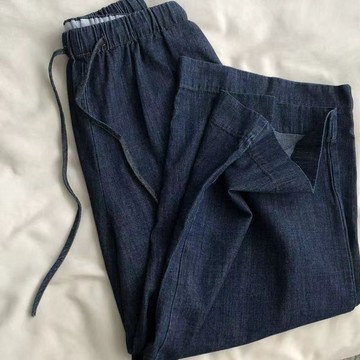日系鬆緊高腰天絲牛仔褲女寬鬆顯瘦大碼夏季抽繩八分直筒闊腿褲子 鬆緊腰直筒闊腿牛仔褲 薄款長褲九分褲 女士天絲牛仔長褲