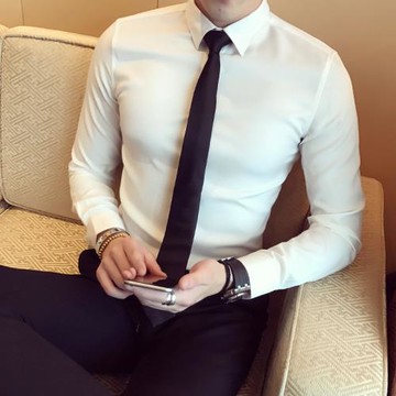 155矮小個子潮男百搭XS碼S純色襯衣男韓版修身小碼男裝長袖白襯衫