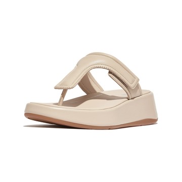 FitFlop F-MODE 可調式軟墊皮革厚底夾腳涼鞋-女(白石色)