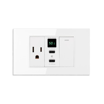 EZ CHARGER 鋼化玻璃磁吸面板_50W USB快充插座+AC安全插座+LED開關_台灣及國際安全認證