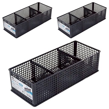 Sanada Seiko 三格深型整理盒 l8487 3入  12.2x30x8.4cm  黑色  1組