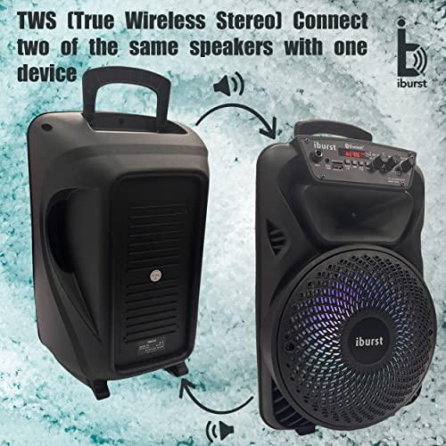 Iburst Portable Bluetooth PA Speaker System 600W Rechargeable Outdoor Subwoofer, Microphone in, Party Lights, USB, Radio, Microphone   Remote Stereo L