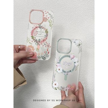 SS日系新款ins繁花magsafe磁吸適用蘋果15手機殼iphone高級感14保護套pro夏天max全包13軟殼小紅書膚感小眾女