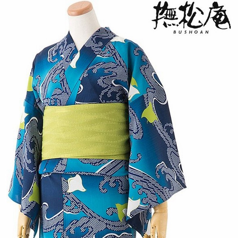 浴衣 撫松庵 仕立て上がり洗える浴衣 波に千鳥 コン 109 337 072 78 セオa レディース 婦人用 Ceoa セオアルファ 洗える ゆかた 青 黄緑 通販 Lineポイント最大0 5 Get Lineショッピング